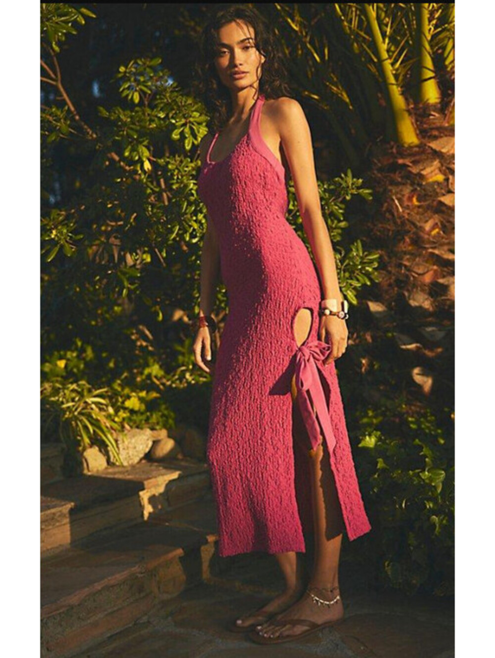 Free People Free-est Sea Foam Berry Pink Halter Slim Fit Midi Dress Tie M NWT